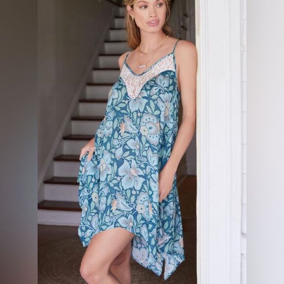 Anthropologie Lace Inset Blue Paisley Scarf Mini Dress Size Small - Picture 1 of 7